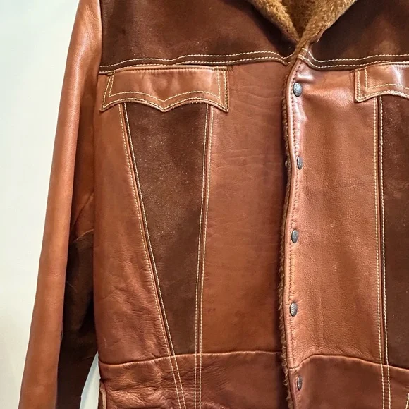 PIONEER Vintage Mens Two Tone Brown Leather Jacket-42 - Picture 3 of 11